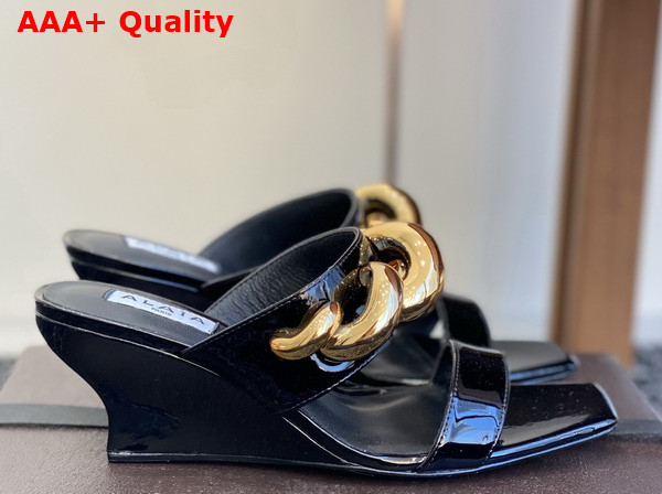 Alaia Wave Jewel Mules in Black Patent Leather Replica