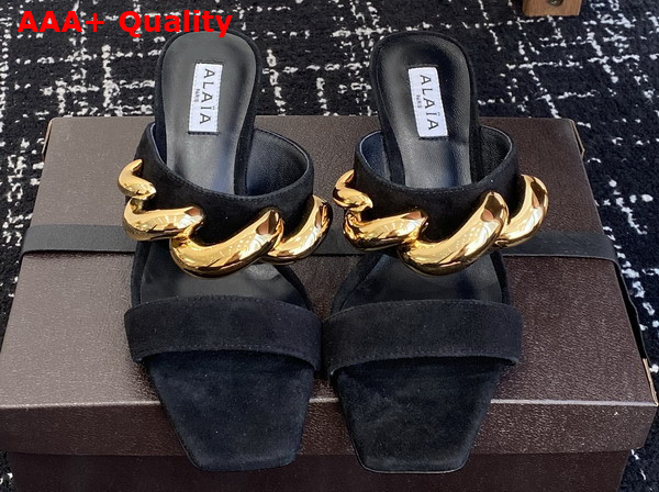 Alaia Wave Jewel Mules in Black Suede Replica