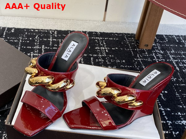 Alaia Wave Jewel Mules in Red Patent Leather Replica