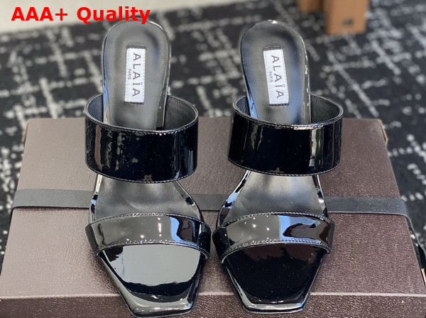 Alaia Wave Mules in Patent Leather Black Replica