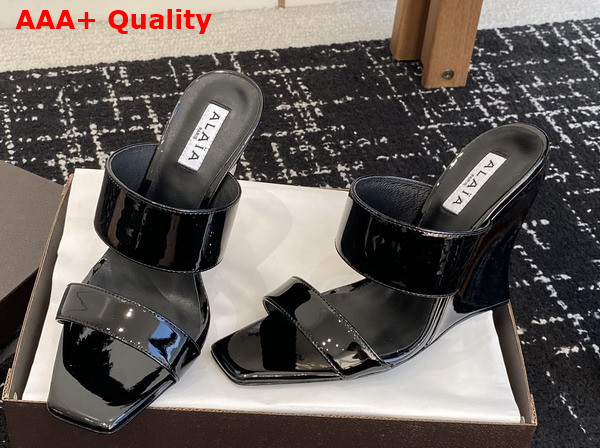 Alaia Wave Mules in Patent Leather Black Replica