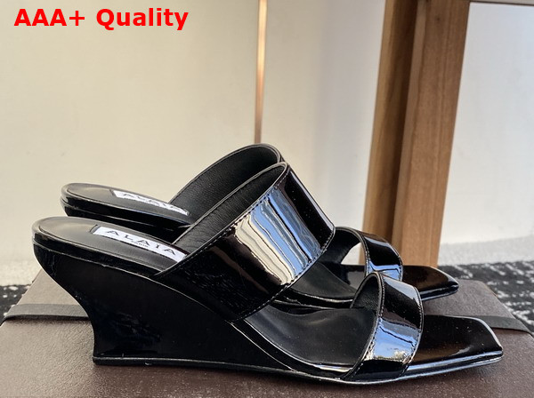 Alaia Wave Mules in Patent Leather Black Replica