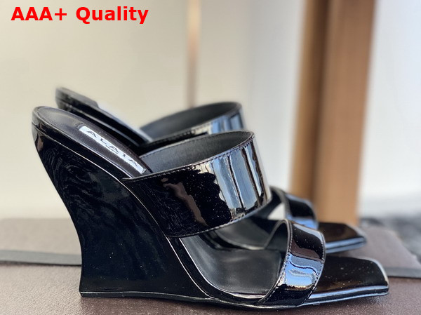 Alaia Wave Mules in Patent Leather Black Replica