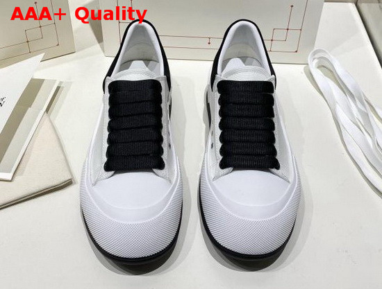Alexander McQueen Deck Lace Up Plimsoll White Cotton and Black Calf Leather Replica