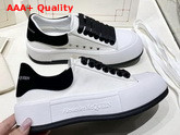 Alexander McQueen Deck Lace Up Plimsoll White Cotton and Black Calf Leather Replica