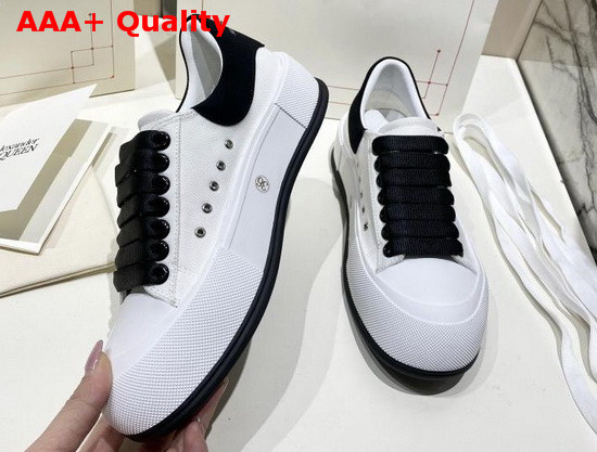 Alexander McQueen Deck Lace Up Plimsoll White Cotton and Black Calf Leather Replica