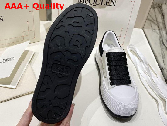 Alexander McQueen Deck Lace Up Plimsoll White Cotton and Black Calf Leather Replica