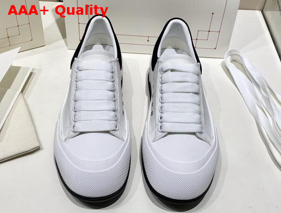 Alexander McQueen Deck Lace Up Plimsoll White Cotton and Black Suede Leather Replica