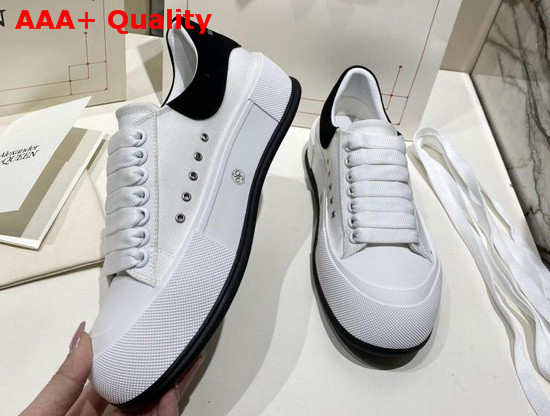 Alexander McQueen Deck Lace Up Plimsoll White Cotton and Black Suede Leather Replica
