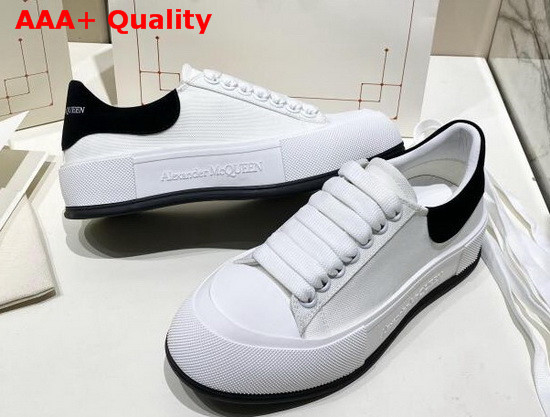 Alexander McQueen Deck Lace Up Plimsoll White Cotton and Black Suede Leather Replica