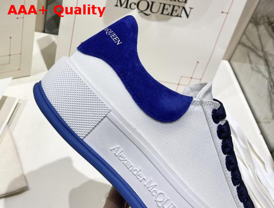 Alexander McQueen Deck Lace Up Plimsoll White Cotton and Blue Suede Calf Leather Replica