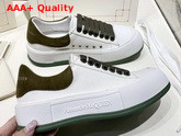 Alexander McQueen Deck Lace Up Plimsoll White Cotton and Khaki Suede Calf Leather Replica