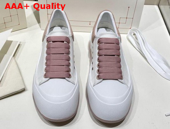 Alexander McQueen Deck Lace Up Plimsoll White Cotton and Magnolia Suede Calf Leather Replica