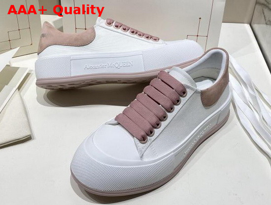 Alexander McQueen Deck Lace Up Plimsoll White Cotton and Magnolia Suede Calf Leather Replica
