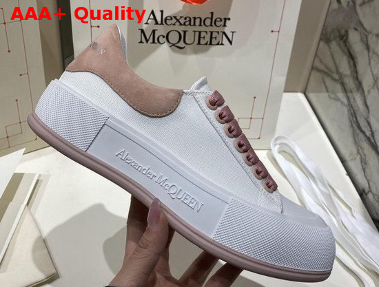 Alexander McQueen Deck Lace Up Plimsoll White Cotton and Magnolia Suede Calf Leather Replica