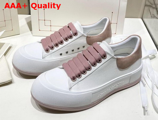 Alexander McQueen Deck Lace Up Plimsoll White Cotton and Magnolia Suede Calf Leather Replica