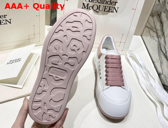 Alexander McQueen Deck Lace Up Plimsoll White Cotton and Magnolia Suede Calf Leather Replica