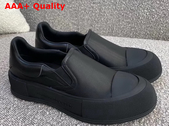 Alexander McQueen Deck Skate Plimsoll Black Nappa Slip On Deck Plimsoll Replica