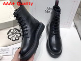 Alexander McQueen Hybrid Lace Up Boot in Black Calfskin with Sheepskin Interior Replica
