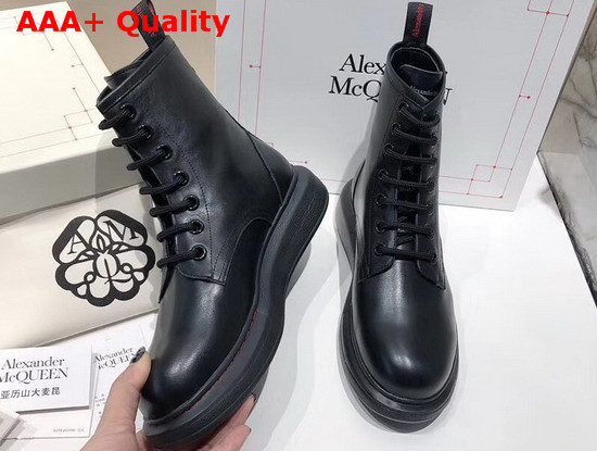 Alexander McQueen Hybrid Lace Up Boot in Black Calfskin with Sheepskin Interior Replica