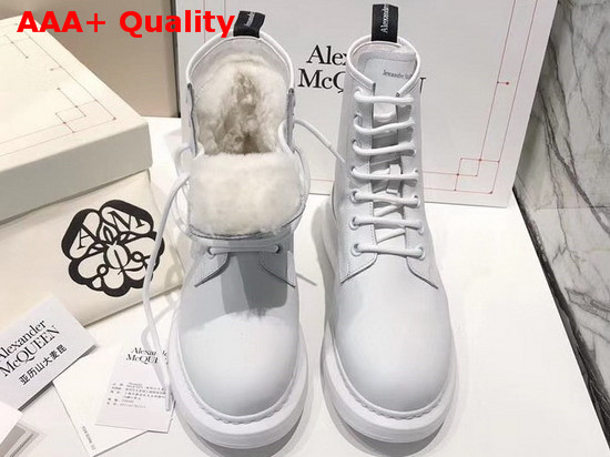 Alexander McQueen Hybrid Lace Up Boot in White Calfskin with Sheepskin Interior Replica