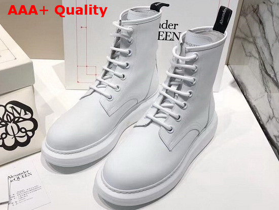 Alexander McQueen Hybrid Lace Up Boot in White Calfskin with Sheepskin Interior Replica