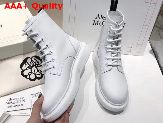 Alexander McQueen Hybrid Lace Up Boot in White Calfskin with Sheepskin Interior Replica