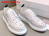 Alexander McQueen Hybrid Lace Up White Shiny Calfskin Leather Embellished with Silver Finished Studs Replica