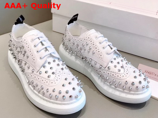 Alexander McQueen Hybrid Lace Up White Shiny Calfskin Leather Embellished with Silver Finished Studs Replica