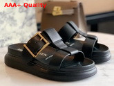 Alexander McQueen Hybrid Slide Black Vegetan Leather Slide Featuring Gold Hardware and an Oversized Rubber Sole Replica