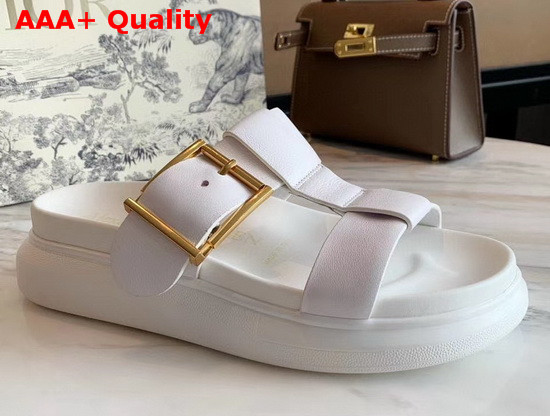 Alexander McQueen Hybrid Slide White Vegetan Leather Slide Featuring Gold Hardware and an Oversized Rubber Sole Replica