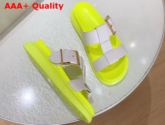 Alexander McQueen Hybrid Slide in White with Yellow Oversized Rubber Sole Replica