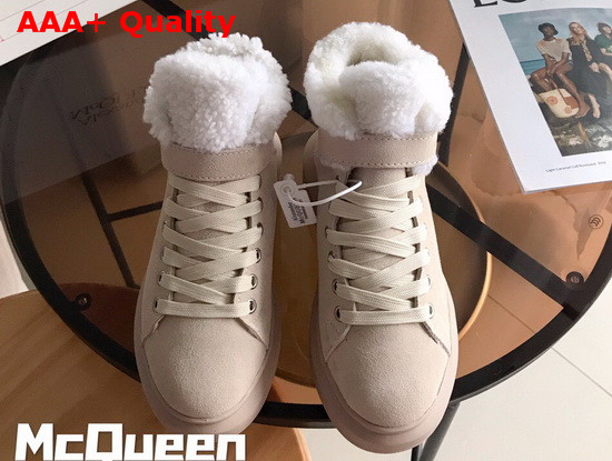 Alexander McQueen Oversized Sneaker Boot in Beige Suede and Shearling Lining Replica