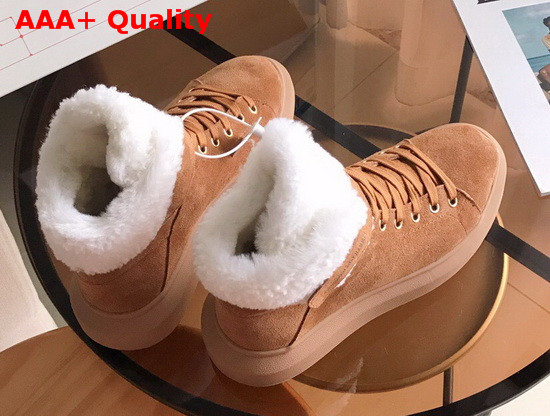 Alexander McQueen Oversized Sneaker Boot in Brown Suede and Shearling Lining Replica