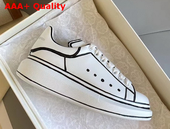Alexander McQueen Oversized Sneaker Details a Contrast Artisanal Laser Hand Print White and Black Calf Leather Replica