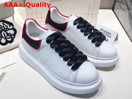 Alexander McQueen Oversized Sneaker in White Calf Leather with Black and Red Trim Replica