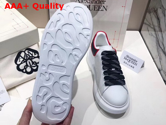 Alexander McQueen Oversized Sneaker in White Calf Leather with Black and Red Trim Replica