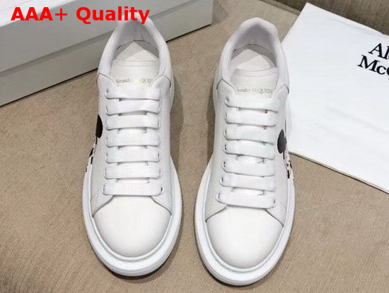 Alexander McQueen Oversized Sneaker in White Calf Leather with Mickey Mouse Print Replica