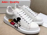 Alexander McQueen Oversized Sneaker in White Calf Leather with Mickey Mouse Print Replica