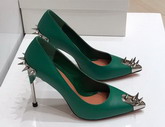 Alexander McQueen Punk Stud Pump in Green Calfskin with Silver Stud Replica