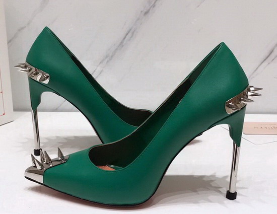 Alexander McQueen Punk Stud Pump in Green Calfskin with Silver Stud Replica