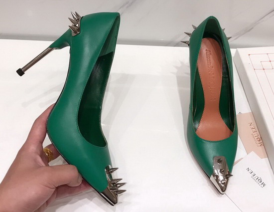 Alexander McQueen Punk Stud Pump in Green Calfskin with Silver Stud Replica