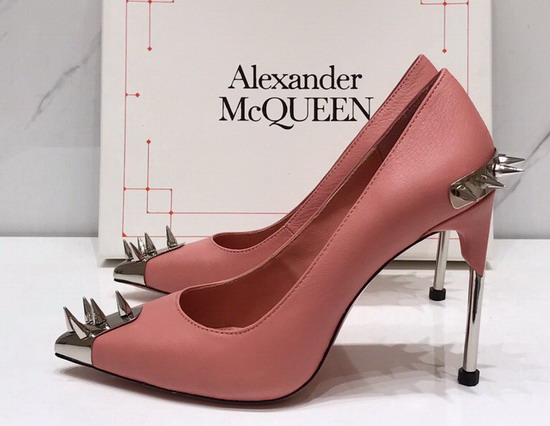 Alexander McQueen Punk Stud Pump in Pink Calfskin with Silver Stud Replica