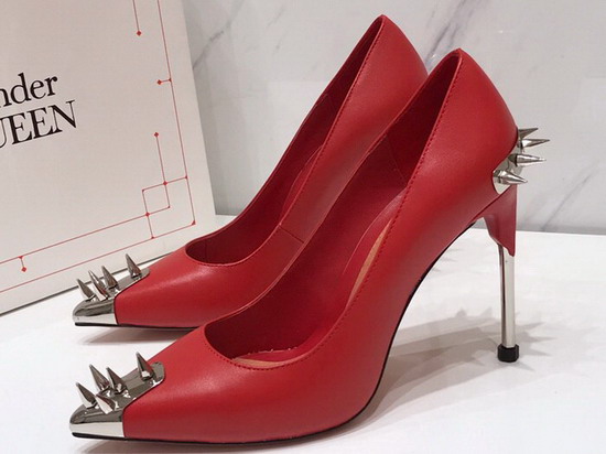 Alexander McQueen Punk Stud Pump in Red Calfskin with Silver Stud Replica