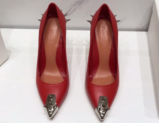 Alexander McQueen Punk Stud Pump in Red Calfskin with Silver Stud Replica