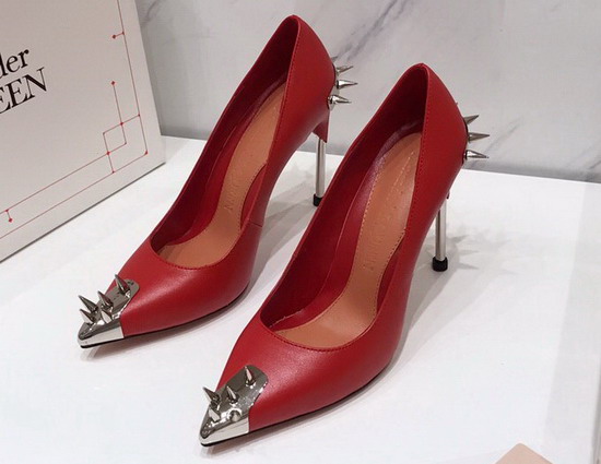 Alexander McQueen Punk Stud Pump in Red Calfskin with Silver Stud Replica