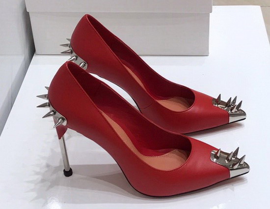 Alexander McQueen Punk Stud Pump in Red Calfskin with Silver Stud Replica