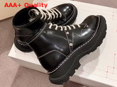 Alexander McQueen Tread Lace Up Boot in Black Shiny Calfskin Leather Replica