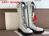 Alexander McQueen Tread Lace Up Knee High Boot in White Shiny Calfskin Replica
