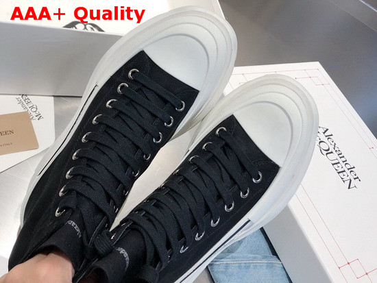 Alexander McQueen Tread Slick Boot Black Canvas Lace Up Boot with a Contrasting White Lightweight Oversized Ruber Tread Sole Replica